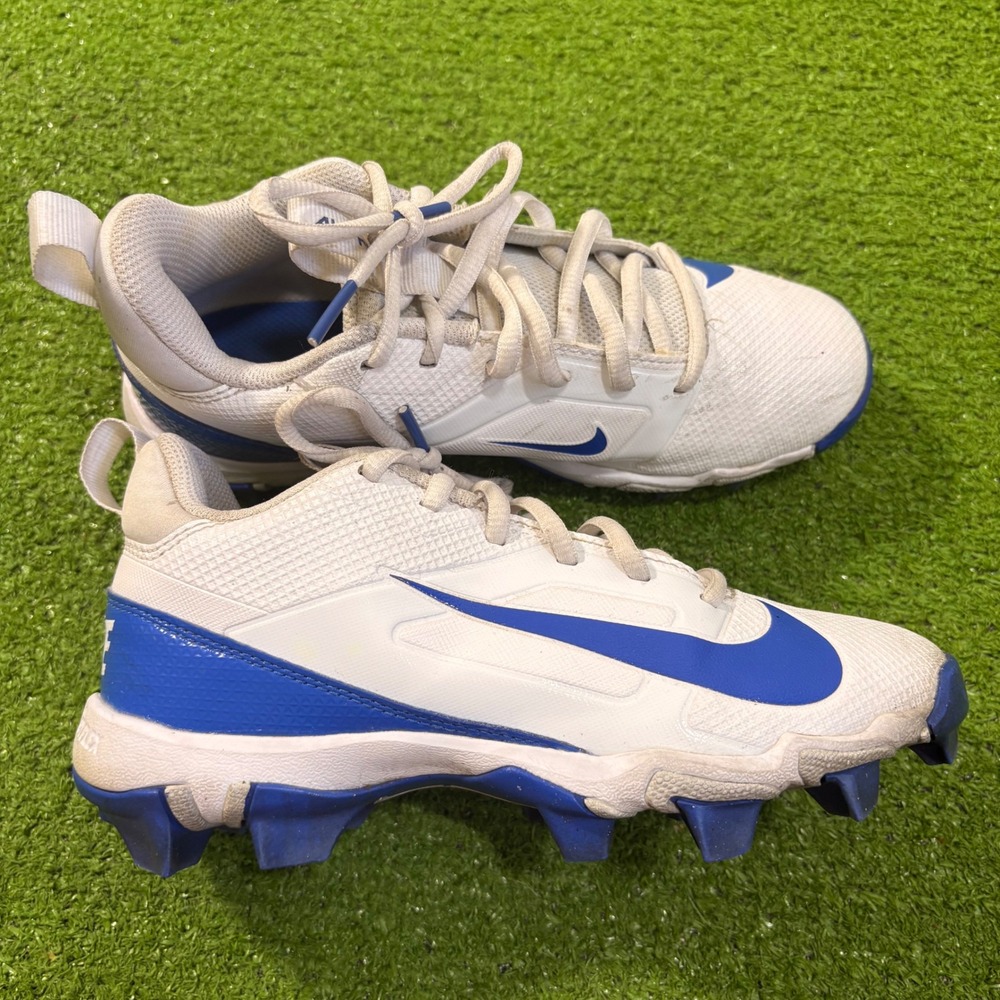 Nike Alpha Huarache 4 Keystone Kids Baseball Cleats White Blue 3Y Sport Shoes